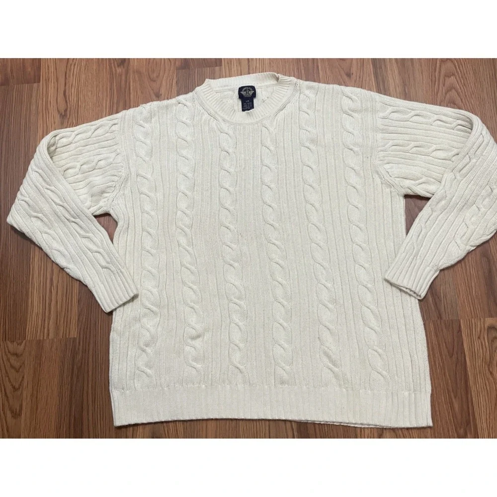 Dockers Sweater Mens Large Cable Knit Fisherman Crew Neck Ivory Vintage 90s